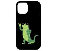 Custodia per iPhone 12/12 Pro Cool Iguana Rock On Funny Rettile Amante Animale Grafica Mano