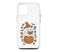 Custodia per iPhone 12/12 Pro Cozy Fall Ghost Reading on Pumpkin Retro Halloween Vibes