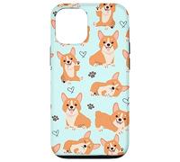Custodia per iPhone 12/12 Pro Cute Corgi Dog with Paws Lover in Aqua Turquoise Pattern