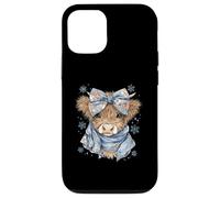 Custodia per iPhone 12/12 Pro Cute Highland Cow With Blue Bow Winter Snowflake Design