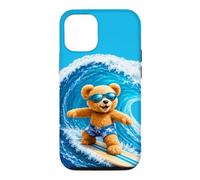 Custodia per iPhone 12/12 Pro Cute Teddy Bear Cavalcando le Onde Tavola Surf Forme Mania