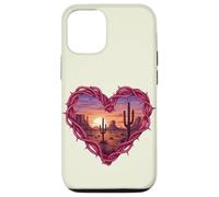 Custodia per iPhone 12/12 Pro Desert Heart Cactus Tramonto Southwest Romance Wall Art