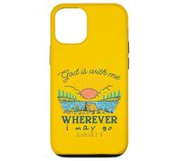 Custodia per iPhone 12/12 Pro Dio è con me ovunque io possa andare - Giosuè 1:9 Retro Camping