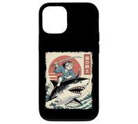 Custodia per iPhone 12/12 Pro Divertente gatto che cavalca lo squalo giapponese Ukiyo-e Art Samurai Cat