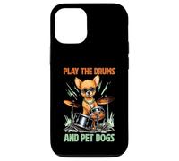 Custodia per iPhone 12/12 Pro Drummer Dog Play The Drums Pet Dog Drumming Batteria Percussioni