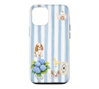 Custodia per iPhone 12/12 Pro Estetica Cottagecore Cavalier Ortensia A Righe Blu