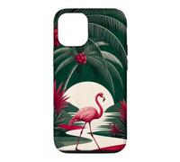 Custodia per iPhone 12/12 Pro Fenicottero che cammina sotto le palme ad arco