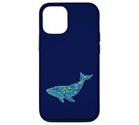 Custodia per iPhone 12/12 Pro Floral Whale Blue Humpback Botanical Flowers Ocean Nature