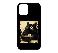 Custodia per iPhone 12/12 Pro Funny Black Fat Cat Eating Ramen Japanese Kawaii Anime