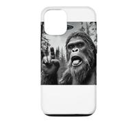 Custodia per iPhone 12/12 Pro Funny Sasquatch Bigfoot Rock On Selfie With UFO Alien