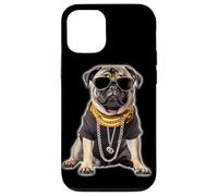 Custodia per iPhone 12/12 Pro Gangster Pug Hip Hop Cane con occhiali da sole e catena d'oro
