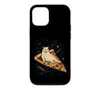Custodia per iPhone 12/12 Pro Gatto che cavalca una fetta di pizza ai peperoni attraverso Galaxy Funny Space