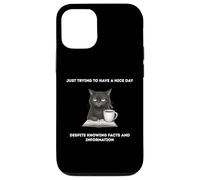 Custodia per iPhone 12/12 Pro Gatto che cerca di avere una bella giornata nonostante conosca fatti e informazioni