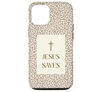 Custodia per iPhone 12/12 Pro Gesù salva l'estetica della croce di fede cristiana con stampa leopardata