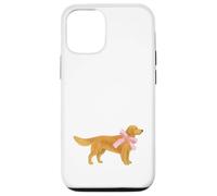 Custodia per iPhone 12/12 Pro Golden Retriever, fiocco rosa, motivo: coquette, morbido, per bambina