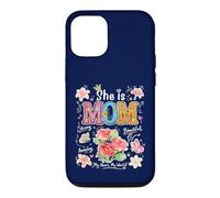 Custodia per iPhone 12/12 Pro Grafica floreale con scritta in inglese "She Is Mom Cute Mama Mother's Day"