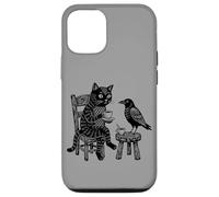Custodia per iPhone 12/12 Pro Grafico circolare vintage con incisione di gatto corvo caffè tè amici