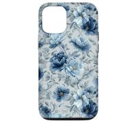 Custodia per iPhone 12/12 Pro Gray And Blue Flower Lover Cute Girly Navy Floral Nature