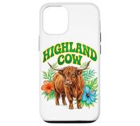 Custodia per iPhone 12/12 Pro Highland Cow Groovy Floreale Acquerello Boho Highland Cow