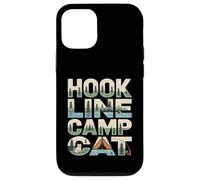 Custodia per iPhone 12/12 Pro Hook Line Camp Cat Funny Camping Pesca