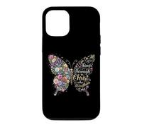 Custodia per iPhone 12/12 Pro I Can Do All Things Through Christ Floral Butterfly Faith