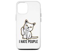 Custodia per iPhone 12/12 Pro I Hate People Sign,Funny Cat Giving the Finger Flipping Off