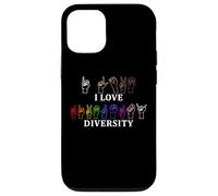 Custodia per iPhone 12/12 Pro I Love Diversity Linguaggio dei segni Inspirational Equality