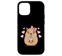 Custodia per iPhone 12/12 Pro Kawaii Capybara Ragazze Coquette Bow Drink Bubble Boba Tea
