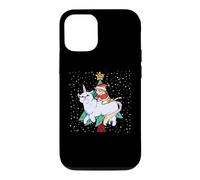 Custodia per iPhone 12/12 Pro Kitten Riding Cat Merry Christmas Cappello di Babbo Natale Meowy Xmas