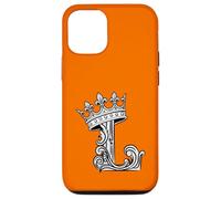 Custodia per iPhone 12/12 Pro Lettera L Iniziale + Corona Arancione