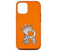 Custodia per iPhone 12/12 Pro Lettera R Iniziale + Corona Arancione