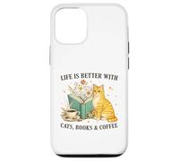 Custodia per iPhone 12/12 Pro Life is Better With Cats Books And Coffee Cat Lover Reading