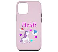 Custodia per iPhone 12/12 Pro Maglietta per compleanno con unicorno e nome Heidi, personalizzabile