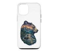 Custodia per iPhone 12/12 Pro Majestic Bear Mountain River Wildlife Escursionisti a doppia esposizione