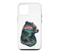 Custodia per iPhone 12/12 Pro Majestic Bear Mountain River Wildlife Escursionisti a doppia esposizione
