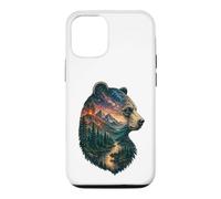 Custodia per iPhone 12/12 Pro Majestic Bear Mountain River Wildlife Escursionisti a doppia esposizione