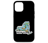 Custodia per iPhone 12/12 Pro Mappa Vintage di New York con Iconici Luoghi da Scoprire