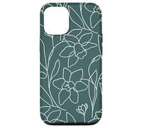 Custodia per iPhone 12/12 Pro Modern Line Art Poppy Flower Leaves Boho Dark Green