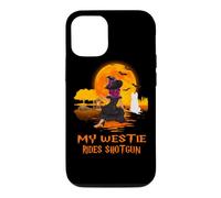Custodia per iPhone 12/12 Pro My Westie Rides Shotgun Dog Witch Funny Halloween Costume