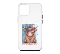 Custodia per iPhone 12/12 Pro Occhiali da sole Patriotic Highland Cow Pink Bubble
