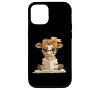 Custodia per iPhone 12/12 Pro Occhiali rotondi da lettura a libro aperto con ritratto di mucca per bambini
