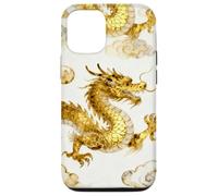 Custodia per iPhone 12/12 Pro Oro Drago Cinese Modello Cinese Acquarello Asiatico Arte