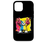 Custodia per iPhone 12/12 Pro Orsacchiotto con scritta "Double Peace Graffiti" Pop Graphic Art Sign Animal