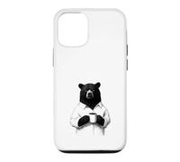Custodia per iPhone 12/12 Pro Orso Burbero con Caffè Disegno Animale per Chi Ama il Caffè