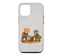 Custodia per iPhone 12/12 Pro Orso e procione segando il legno - Carini operai forestali