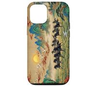 Custodia per iPhone 12/12 Pro Paesaggio cinese vintage cavalli neri arte Feng Shui