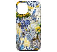 Custodia per iPhone 12/12 Pro Piastrella Mediterranea E Limone Blu Giallo Mare Italiano Estate