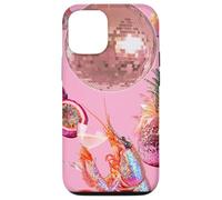 Custodia per iPhone 12/12 Pro Pink Preppy Disco Ball Gamberetti Martini Cocktail Estate Divertente