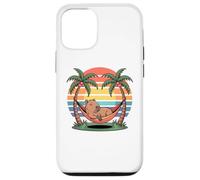 Custodia per iPhone 12/12 Pro Relaxing capybara, Sunset, Palm tree, Summer capy vacation