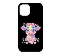Custodia per iPhone 12/12 Pro Ritratto floreale Blue Cow Farm Animal Lover, pastello